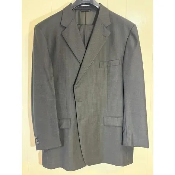 Burberry Men’s Small Window Pane 100% Wool Suit 2 Button Sz. 48L - Picture 1 of 9